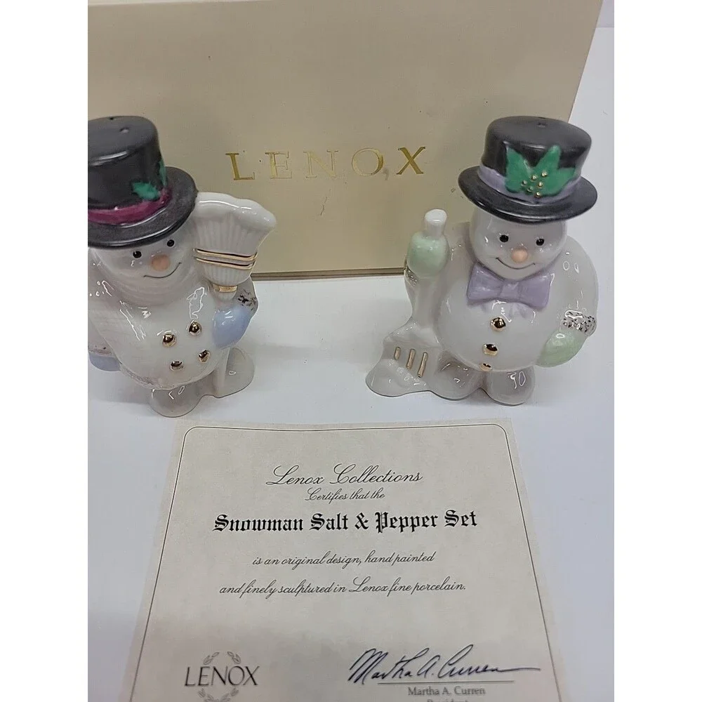 Lenox Snowmen Salt & Pepper‎ Shakers with Box
